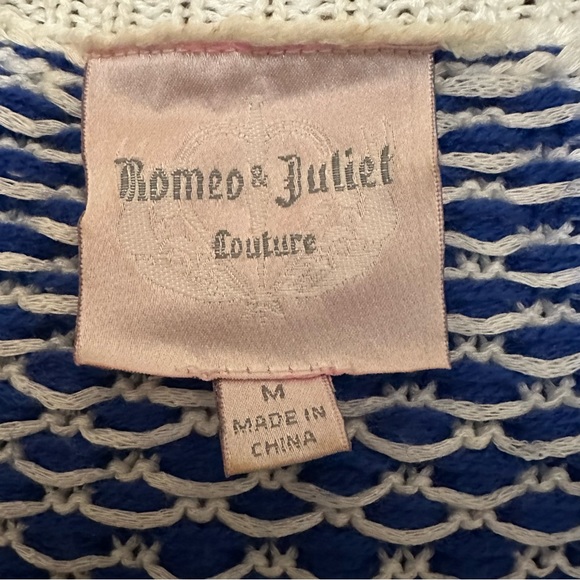 Rare Romeo & Juliet Couture Contrast Trim Textured Knit Sweater Sz M Blue Cream - Picture 2 of 10